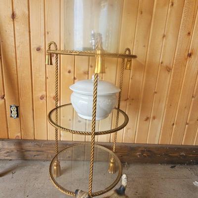 Metal and Glass 3 Tiered Table, Glass Water Dispenser, Chamber Pot And Cast Iron Door Stop