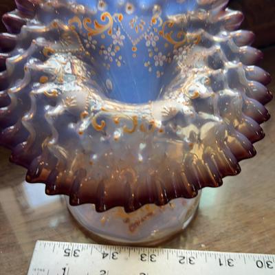 Hand Painted Jack In The Pulpit Opalescent Fenton Vase