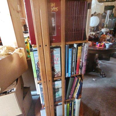 Large Rotating Wood Book Case With Books
