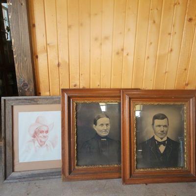 Instant Ancestors- 2 Framed Pictures And 1 Sketched Man Picture