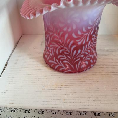 Fenton Cranberry Opalescent Daisy & Fern Optic Ruffled Top Hat Vase
