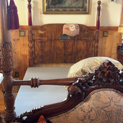 Antique Queen Bed Frame With Bedding