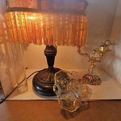Antique Lamp, Candelabra, and Glassware