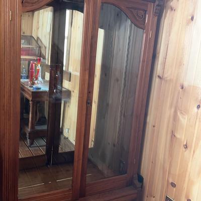 Antique French Display Case With 2 Drawers On Wheels, With Key