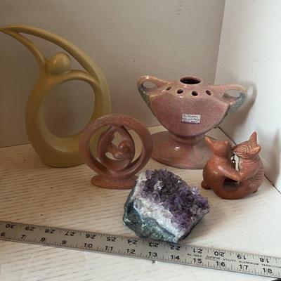 Tuscany Flower Frog, Dancing Dogs, Soapstone Figures, Amethyst Geode