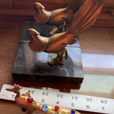 Antique Pheasant On Marble Book Ends Paper Weights & Other 