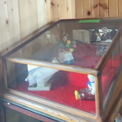Wood & Glass Table Top Display Case With Figures