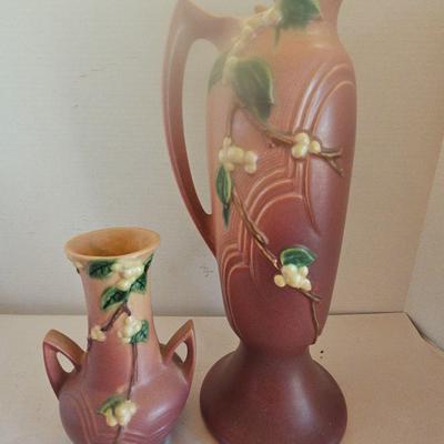 Roseville Snow Berry Pitcher And Roseville Snow Berry Vase