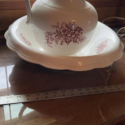  Vintage Red & White Floral Design Pitcher & Bowl