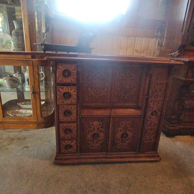 Singer Sewing Machine and Carved Cabinet, Needs work