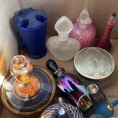 Cobalt Blue Glass Perfume Bottle, Bleeding Heart Pattern Perfume Bottle & More