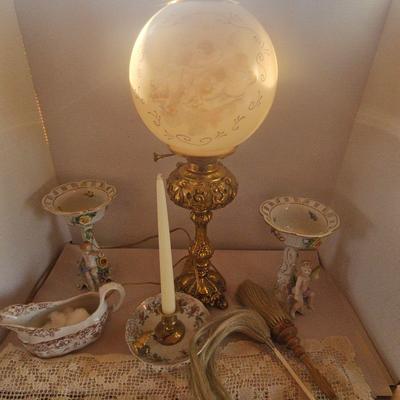 Cherub Lamp, Cherub Bowls, Horse Hair Fly Swatter, Misc.