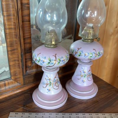 2 Hand Painted Oil Lamps