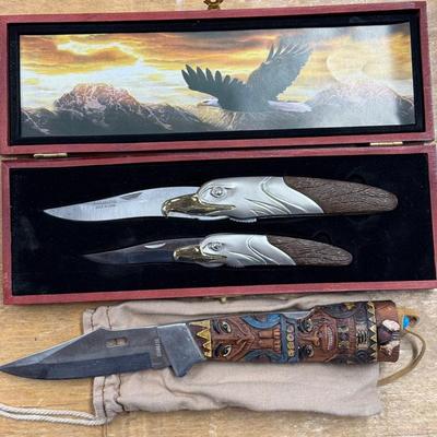 Vintage Eagle Handled Pocket Knife, Totem Folding Knife