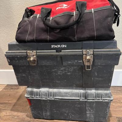 Husky Tool Bag + 2 Stack-On Boxes