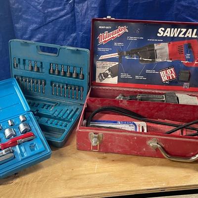 Milwaukee Sawzall Heavy Duty W/ Case. Kraeuter Socket Kit And Maxim Screwdriver Bit Set