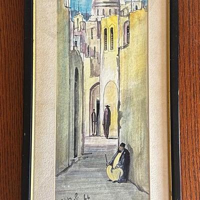 Watercolor Signed Rosen, Jerusalem Alley Way 