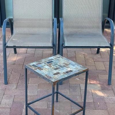 Stacking Sling Chairs N Stone Top Table 