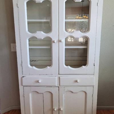 Vintage to Antique White Painted China Cabinet 