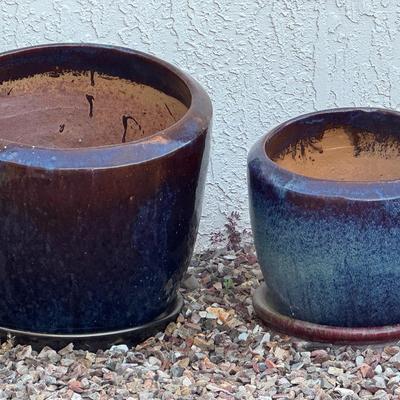 Blue Glazed Sloping Planters  