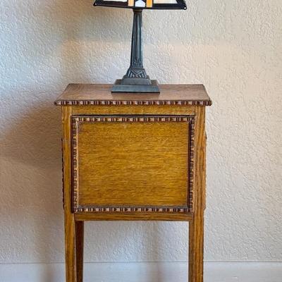 Sewing Chest Table With Tiffany Style Lamp 
