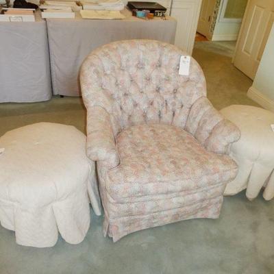 $60 - Upholstered Chair (was $90); $30 each - Footstools (was $45)