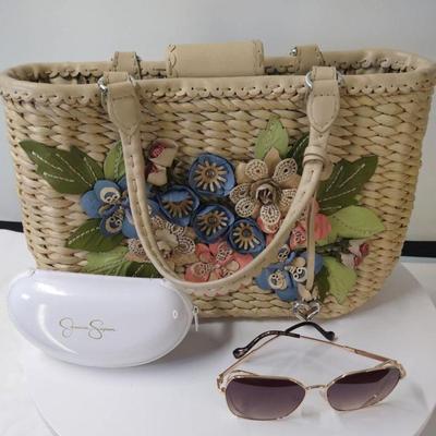 Jessica Simpson Floral Straw Tote with Matching Sunglasses & Case