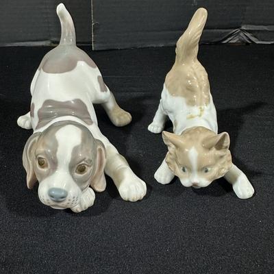 Lladro Cat And Dog Figures 