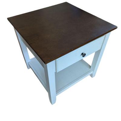 Lot #6 - Vintage Side Table - White and Brown Wood Finish