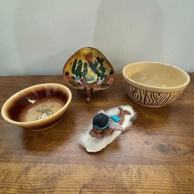 Lot #98 - Vibrant Southwestern Pottery Collection - Watt Decorative Bowls & Figurines.
