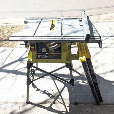 Lot #183 - Ryobi Table Saw with Quick-Release Folding Legs and Saw Horses
