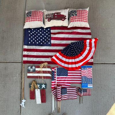 Lot #150 - Patriotic Decor Lot - Flags, Banners, and Themed Accessories.