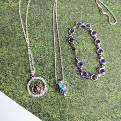 Lot #63 - Sterling Silver Necklaces & Bracelet