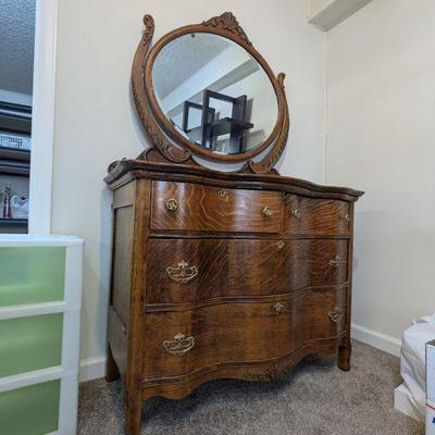 Lot #86 - Antique Dresser with Mirror - Elegant Wood Design