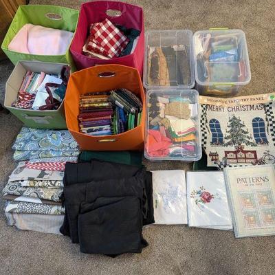 Lot #92 - Assorted Fabric & Craft Supplies Lot - Quilting, Sewing, Tapestry Panel & More.