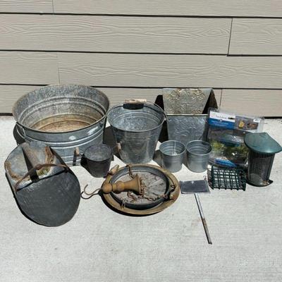 Lot #162 - Galvanized Metal Lot - Buckets, Planters, and More.