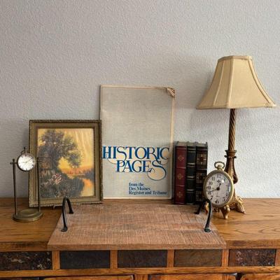 Lot #44 - Vintage Style Decor, Landscape Painting, Clocks & Historic Newspaper Collection.