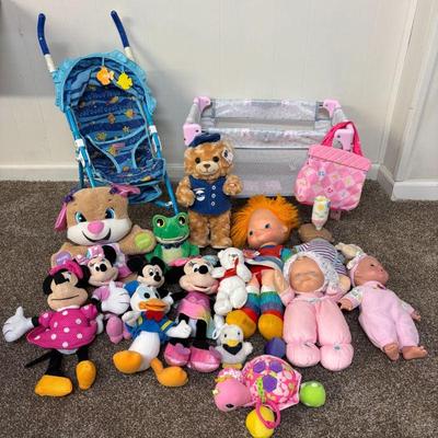 Lot #133 - Children's Toy Lot - Plush Toys, Inc. Vintage Rainbow Brite, Doll Stroller and Crib
