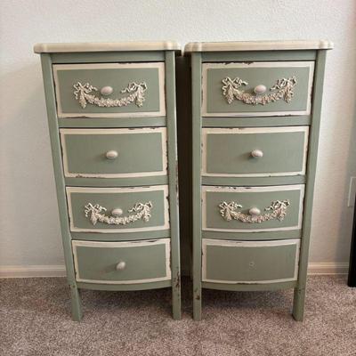 Lot #45 - Vintage Nightstand Pair - Distressed Green Finish.
