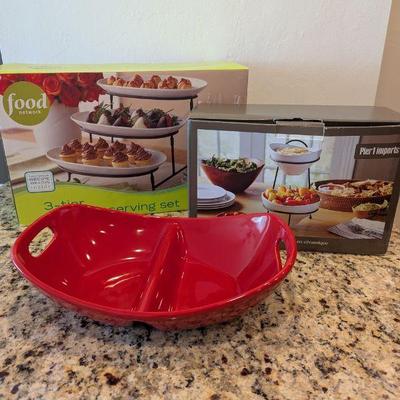 Lot #21 - Kitchen Serving Set Lot - Food Network and Pier 1 Imports.