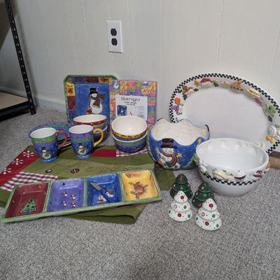 Lot #119 - Sango Sweet Shoppe & Others Christmas Tableware Lot - Snowman Design.