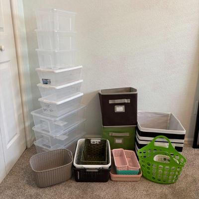 Lot #65 - IKEA SAMLA Storage Bins, Plastic & Fabric Baskets Lot