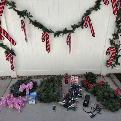 Lot #181 - Holiday Decoration Lot - Wreath, Lights, Garlands & More