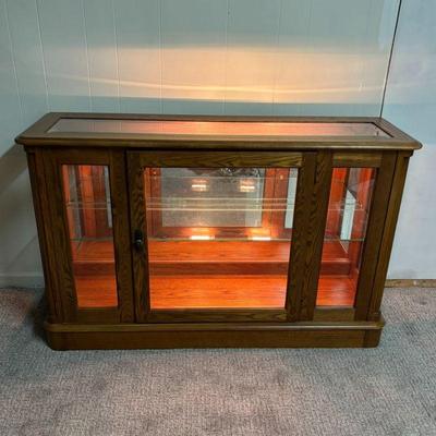 Lot #106 - Vintage Oak Display Cabinet with Glass Doors and Lighting