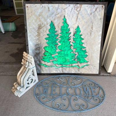 Lot #154 - Home Decor Lot - Welcome Sign, Metal Art, and Decorative Brackets.