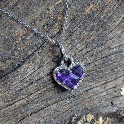 Lot #61 - Diamond & Amethyst in Sterling Silver Heart Necklace