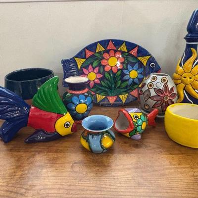 Lot #97 - Vibrant Mexico Ceramic Decor Lot - Colorful Fish, Vases, and More.