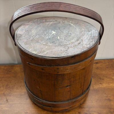 Lot #104 - Antique Wooden Firkin Bucket Basket with Lid