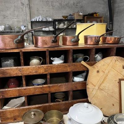 Antique French copper pans