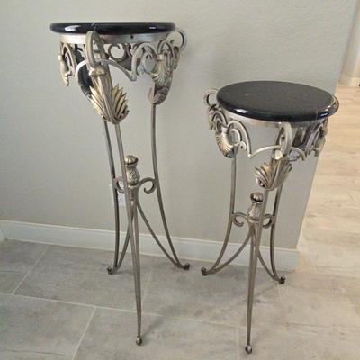 1990s Pair of Silver Iron and Marble Pedestals
